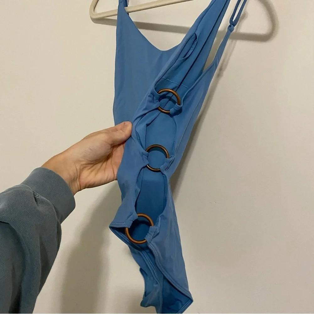 Aerie Powder Blue Side Cutout One Piece Swimsuit size Large